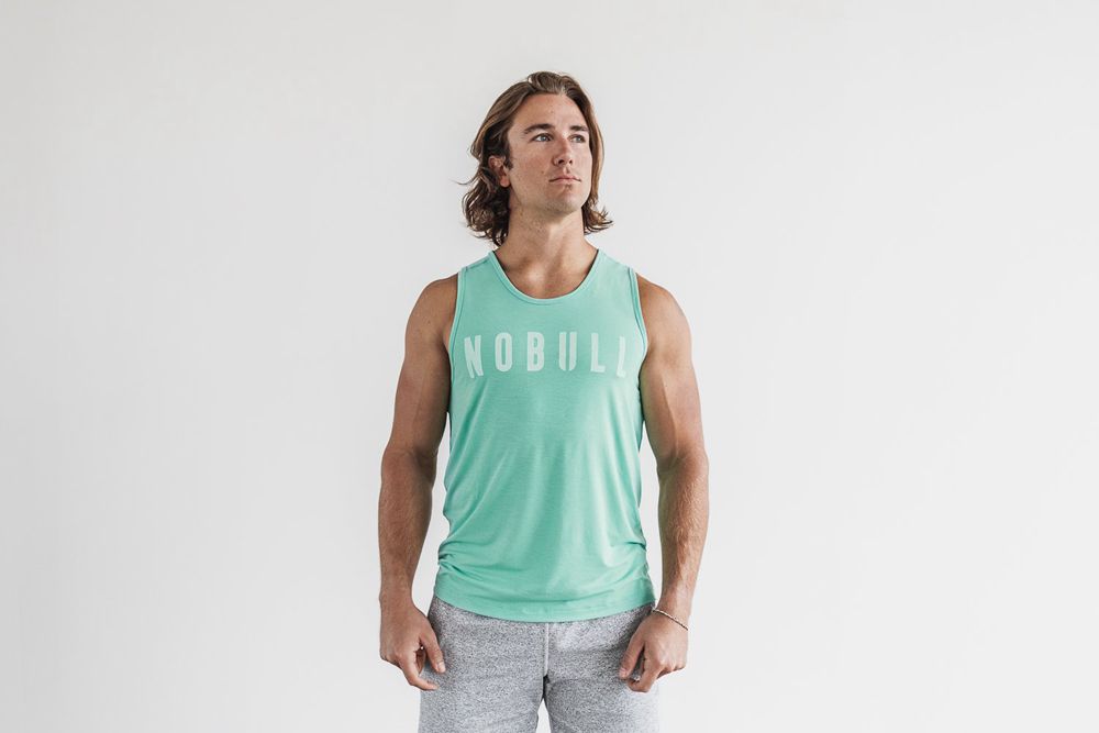 NOBULL Men's Tank Tops - Aqua - Ireland (0315RXBGZ)